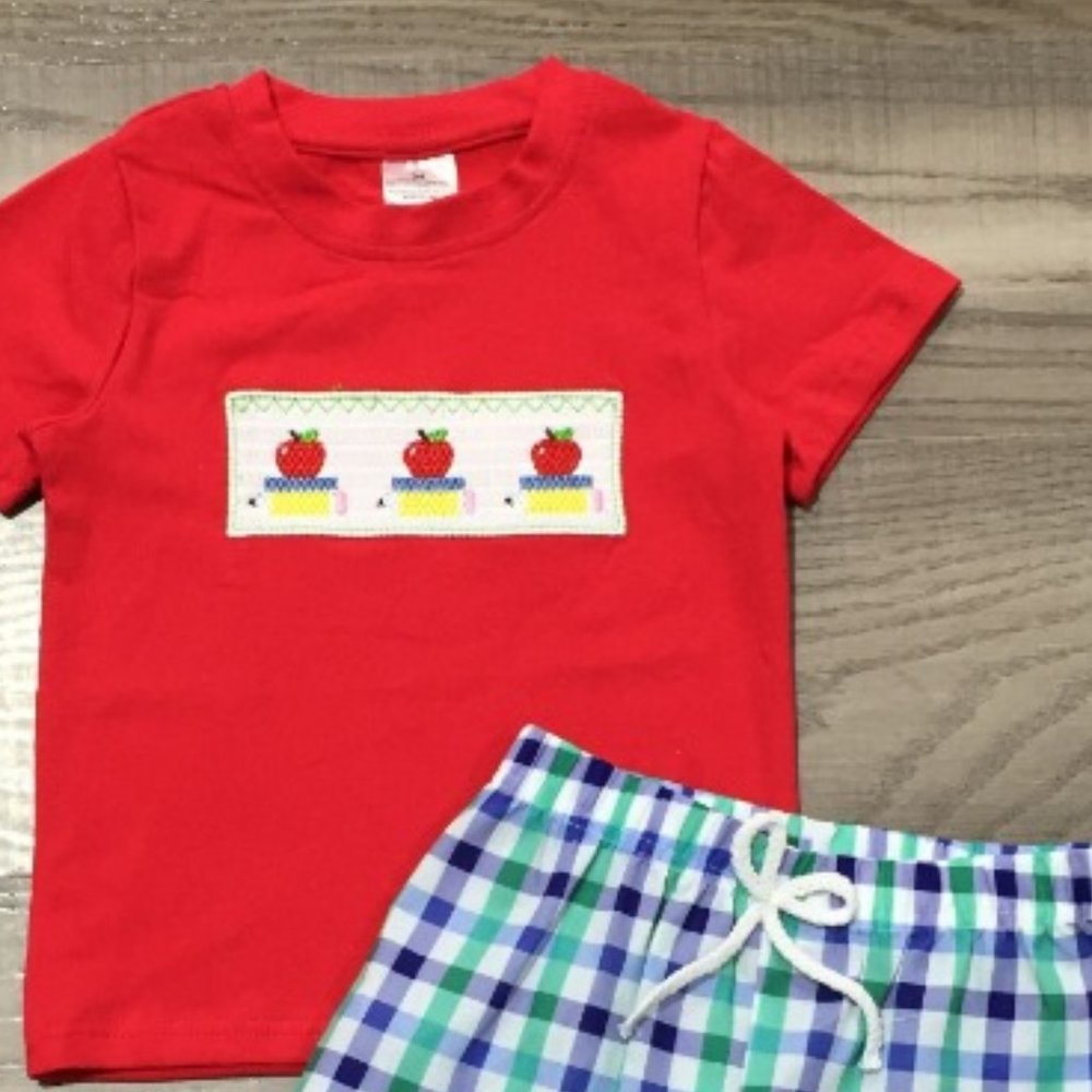 Boutique Back to School Smocked Boys Shorts Outfit Set - Picture 2 of 3